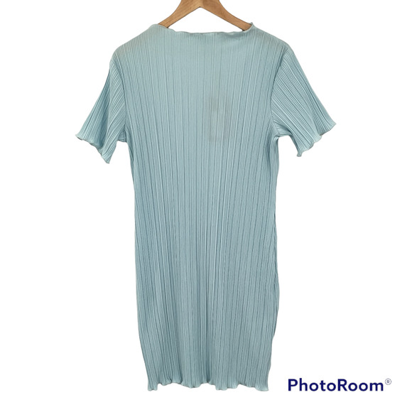 WEEKDAY Elaine Mini Dress SZ S ASOS Light Blue Recycled Crinkle Lettuce Hem Mini - Picture 3 of 11